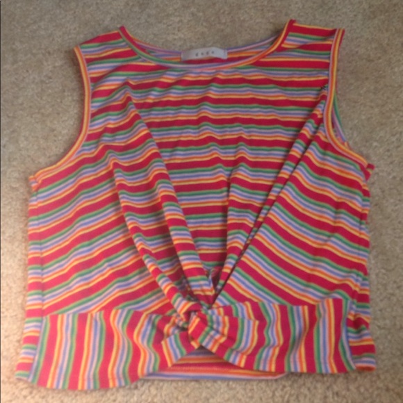 striped multicolored gaze tied crop top - Picture 1 of 4